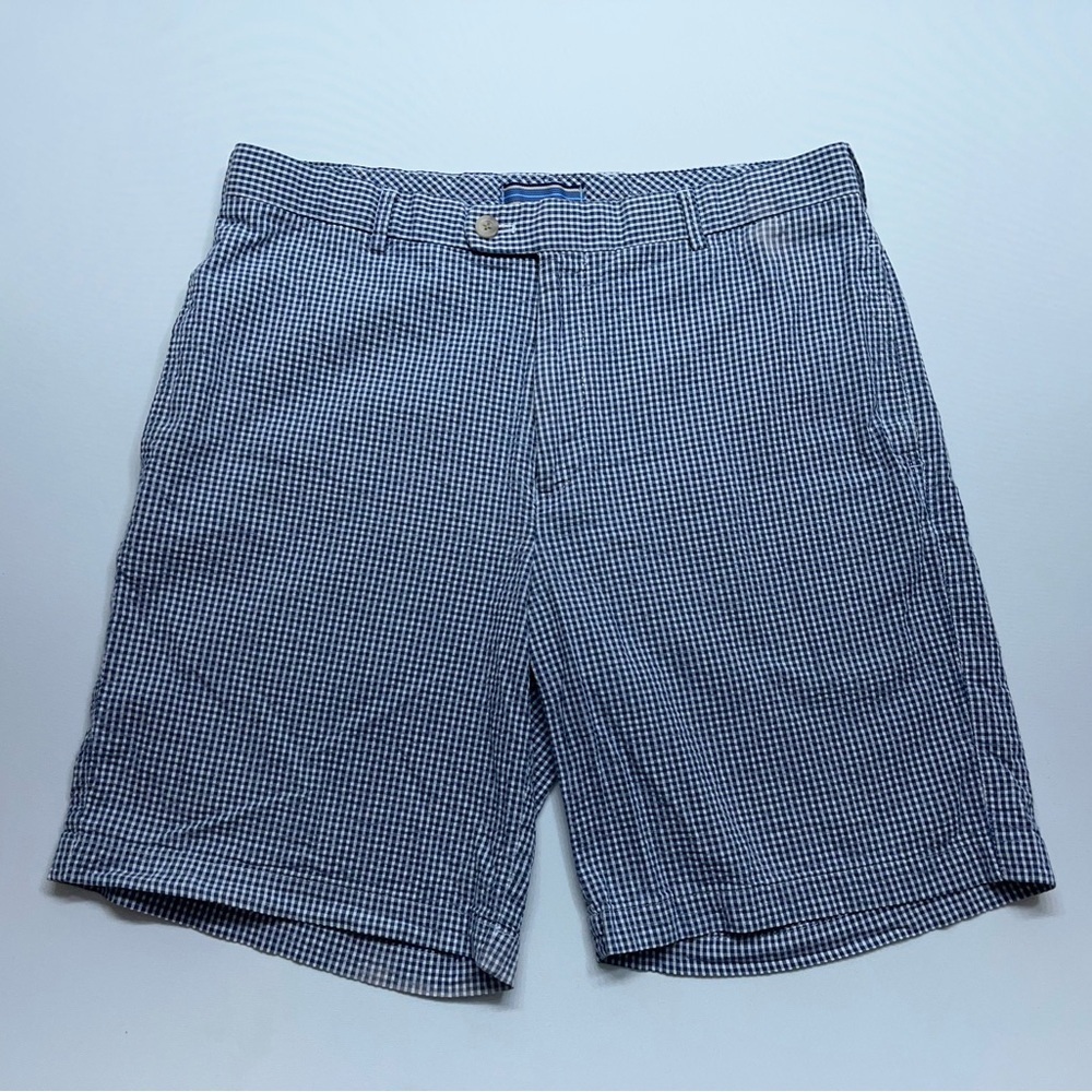 Peter Millar Seersucker Shorts Mens Size 34 Blue Checked 8.5” Inseam READ